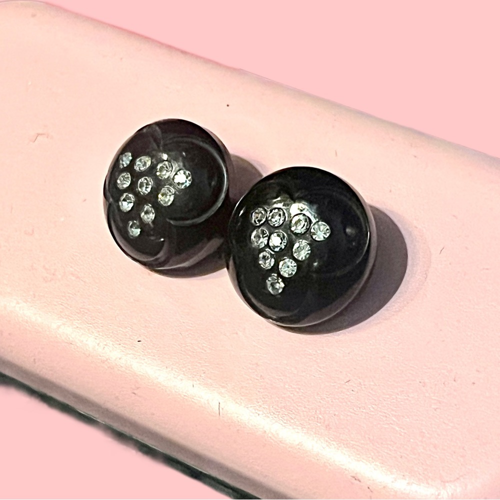 VTG - Black Lucite Faux Diamond Clip-On Earrings - rare beauty’s
